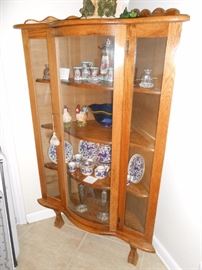 antique oak curved glass corner curio