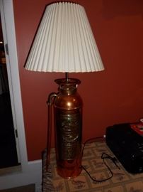 antique brass fire ext lamp