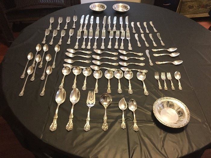 76 piece set of Francis 1st Sterling Silver plus 3 Sterling Silver bowls.  MUCH MORE STERLING SILVER TO COME!