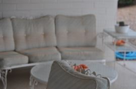 wrought iron patio sectional with occasional tables - darling!