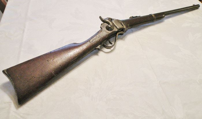 Civil War Saddle Rifle. Sharps 1863 New Model Carbine (right side) with saddle ring. Very good condition. 