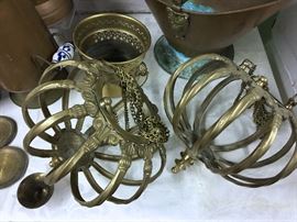 HANGING, BRASS CANDLE HOLDERS