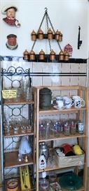 UNUSUAL SPICE/ UTENSIL RACK, COMMEMORATIVE MUGS, VINTAGE KENTUCKY DERBY GLASSES