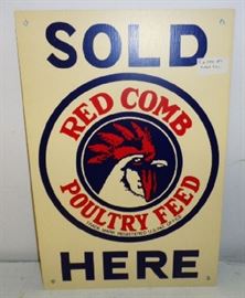 1980s Red Comb Poultry Feed Metal Sign