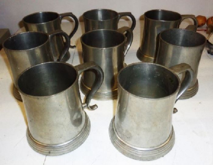 Vintage Pewter Mugs with Glass Bottom