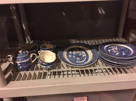 Willowware set of Plates,Tea cups, Sugar and Milk and Platter Circa 1950