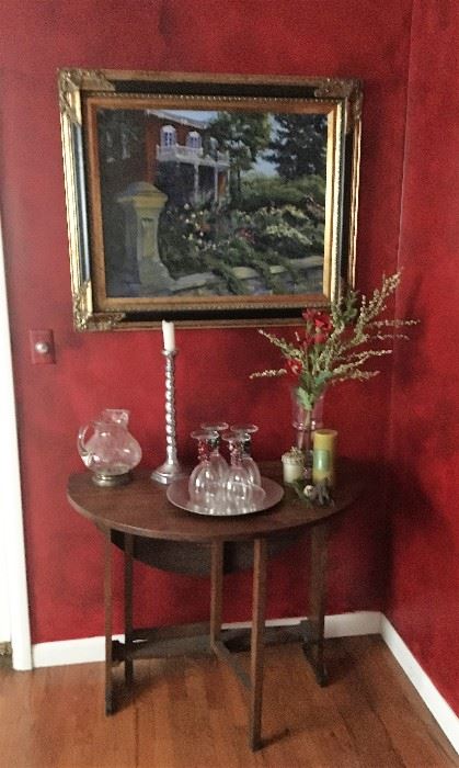 drop leaf table and oil painting