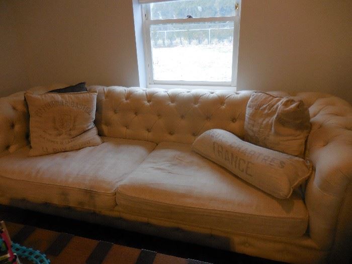 Restoration Hardware Tufted Linen Kensington 100 Sofa.60 Inches Long