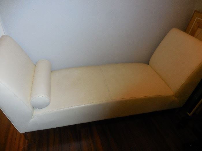 Crate Barrel White  Leather Chaise Lounger 
