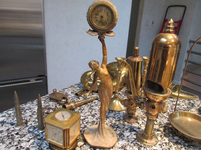 Art Nouveau Clock and brass train whistle