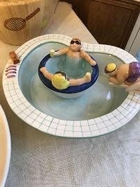 Playful ceramic chip and dip bowl