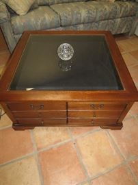 Glass Top with sliding display coffee table