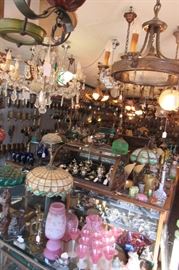 Pink cameo glass lamp and Steuben stemware