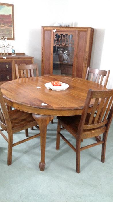 Large vintage round solid wood table