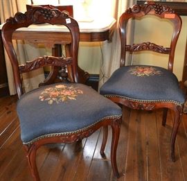 Lot 57: Pair of Victorian style mahogany needlepoint side chairs (36)
