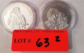 Lot 63: 2 American Mint Medals - Native American Journey silver medal in encased cameo proof, reads on reverse "Respect your fellow beings" and "Give assistance and kindness"
