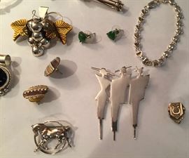 Lot 70: Sterling silver jewelry lot - includes Mexico sterling pins, earrings and bracelet marked "Anne" and more
