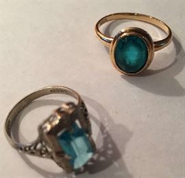 Lot 71: Lot of 10k gold and gold filled jewelry - includes 2 marked 10k rings with colored stones, cameo pendant (unmarked), illegible marked single partial earring with colored amethyst stones, pearl pendant (unmarked) and 4 stick pins (1 illegibily marked) 
