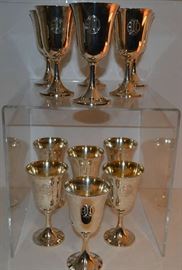 Lot 108: Set of 12 Sterling silver wine goblets, monogramed, by Wallace "3211", 6.75"h, 49.57 total toz. (14).  Gold wash interior bowls
