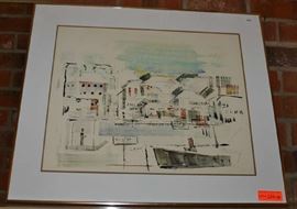 Lot 226: Pair of Alfred Birdsey signed colored lithographs, framed and matted; 24"h x 28"w.  Birdsey was British born and painted in Bermuda (1912-1996) (70)
