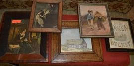 Lot 406: Lot includes framed prints and vintage cross stitch "Old Oaken Bucket"; largest is 16"h x 15"w
