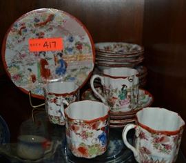 Lot 417: Geisha Girl china: includes cups and saucers, fruit bowls and scalloped edge bread and butter plates
