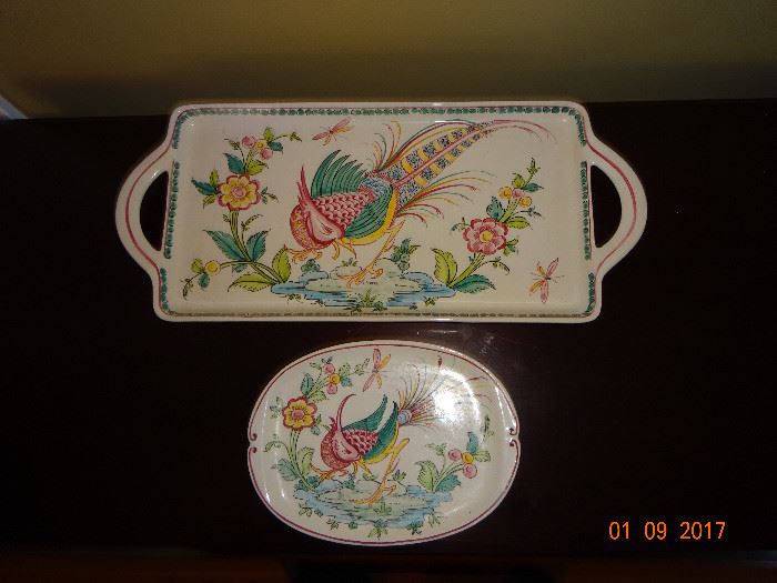 Beautiful hand-painted antique serving tray and serving plate