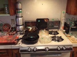 Canister set, molds, cast iron, pyrex & more