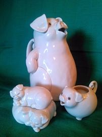 Fitz and Floyd "Porky Pitcher", Sugar, Creamer, 1976