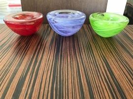 Set of Three Kosta Boda Glass Contrast Bowls