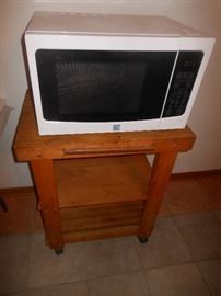 Butcher style microwave cart & like new microwave