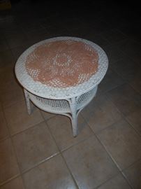 Round wicker side table