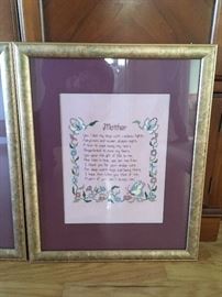 Cross stitch Mother framed and matted poem.