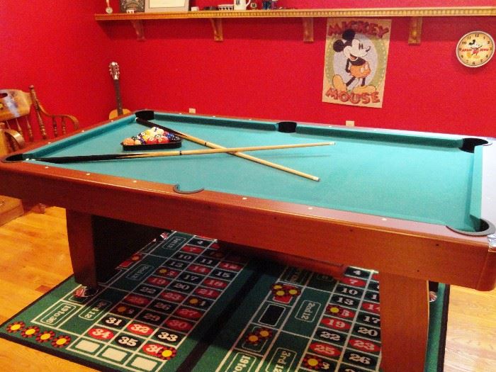 MAZERAK POOL TABLE.. 84 X 46.. IN EXCELLENT CONDITION.. ALSO LOTS OF OTHER GAMES FOR PARTIES.. 