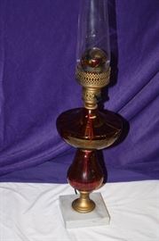 Pretty Red Glass Oil Lamp Conversion to Electric