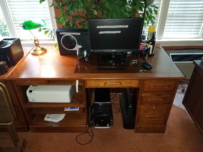 one of three office desks