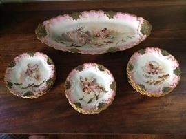 FABULOUS fish set with platter and 12 plates 4 each of 3 different images cherubs frolicking with the fishes in the seas