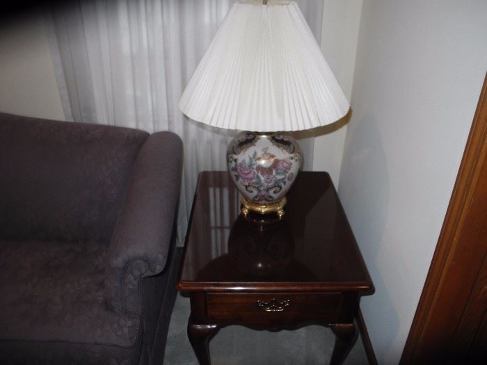 End table, Asian style cloisonne lamp