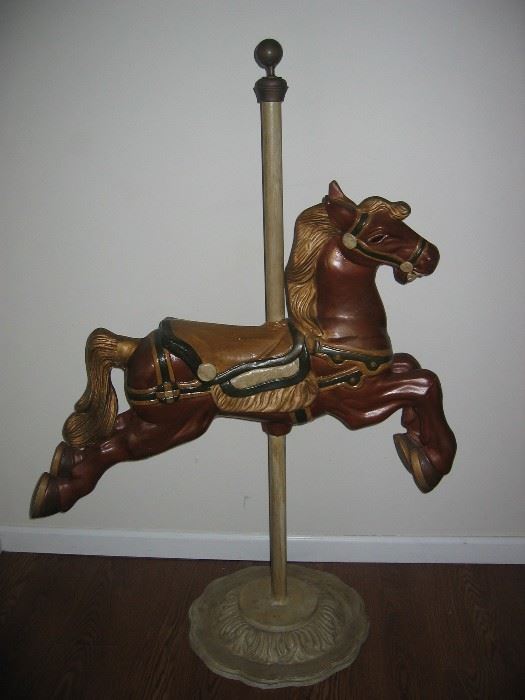 Antique cast aluminum carousel horse. Was originally on the back of a truck that would travel from town-to-town for carnivals. Most likely from the 1930's-1940's time period.