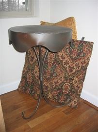 Metal side table and decorative pillows