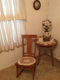 antique sewing rocker and gone with the wind lamp