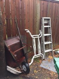 wheelbarrow, ladder