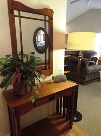 Mission oak foyer table and mirror