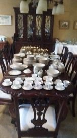 Mahogany Dining Room Set, up to 12' table , 8 matching chairs, Beautiful large cabinet