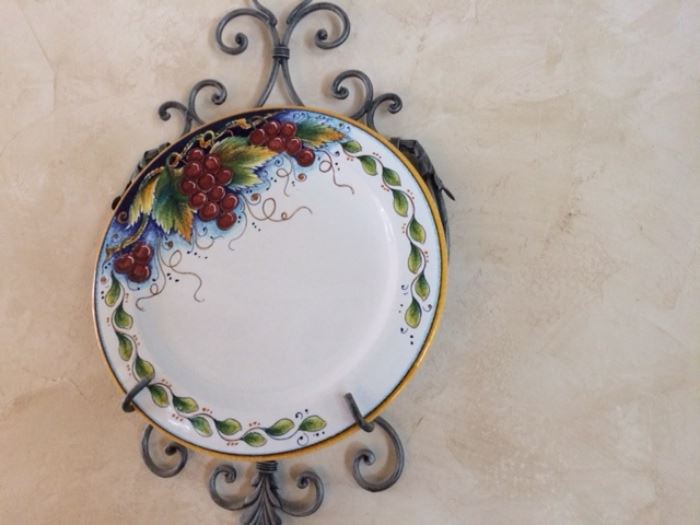 Large Italian plates with wrought iron hangers