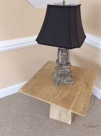Marble table and lamp