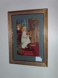 Framed Antique Santa Christmas Postcard