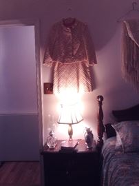 Pair of Nightstands,Lamps,Vintage Clothing,Oil Lamp,Vases.