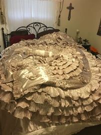 King Size Satin Ruffled Comforter Set w/ Pillows