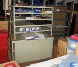 Steel Case Overfile Cabinets with Shelves on top.